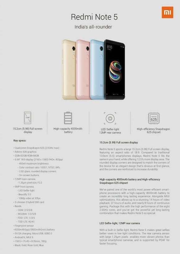 Характеристики и дизайн Xiaomi Redmi Note 5 слиты в сеть до анонса