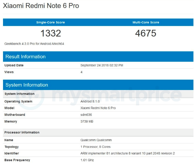 Xiaomi Redmi Note 6 Pro замечен в Geekbench - изменений не завезли