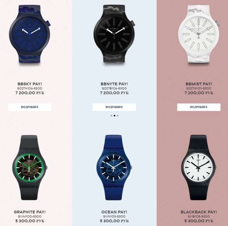 В России вышли Swatch Pay: недорогие швейцарские часы с NFC модулем