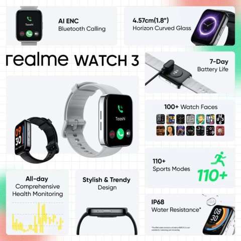 Realme Watch 3: новинка с премиальным дизайном, функцией звонков и IP68