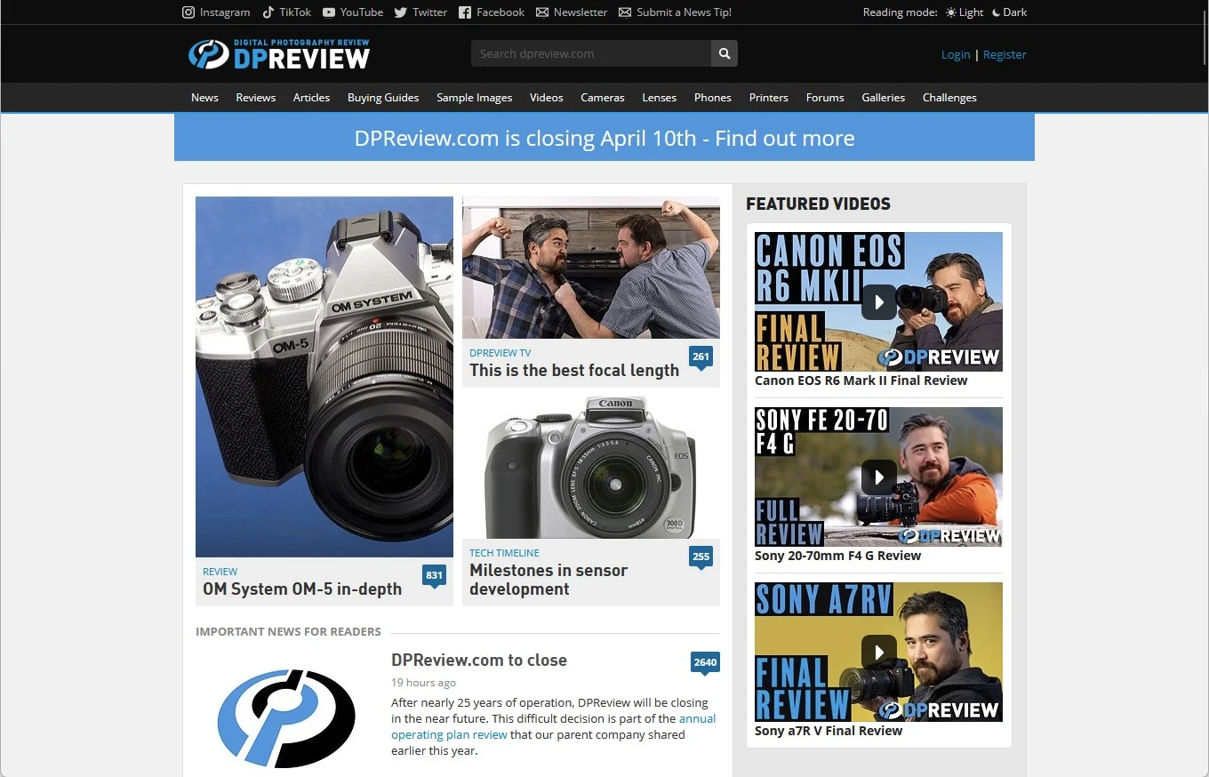 DPreview.com закрывается. Самый известный сайт о камерах не пережил сокращений Amazon