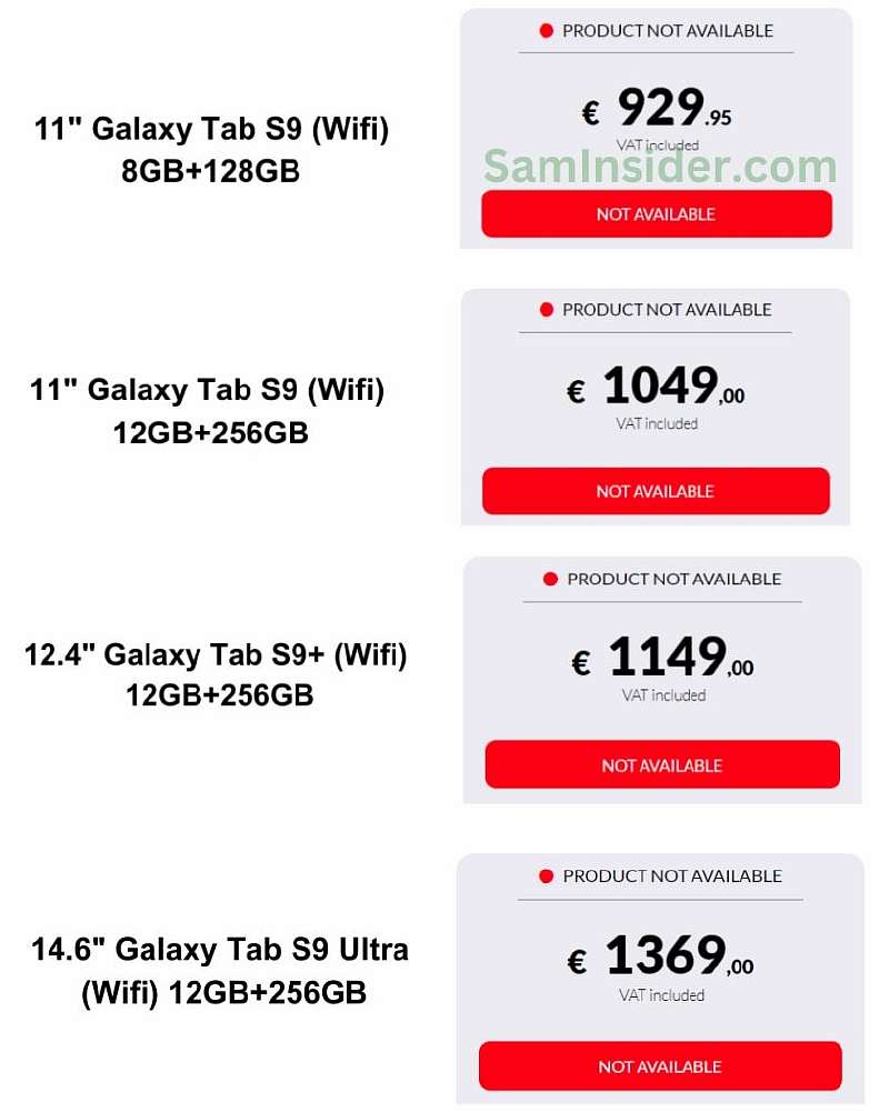 Раскрыта цена всех версий флагманских планшетов Samsung Galaxy Tab S9