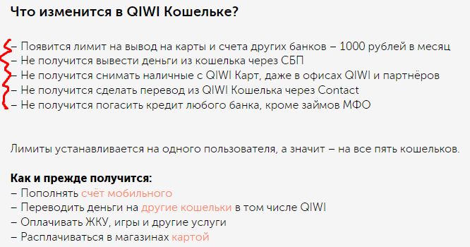 QIWI ввела жесткие ограничения. Больше нельзя снять наличные и перевести деньги по СБП