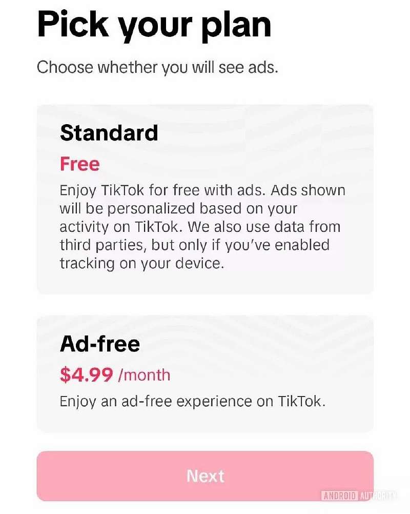 TikTok в «премиум» версии. Вам придется заплатить за просмотр видео без рекламы